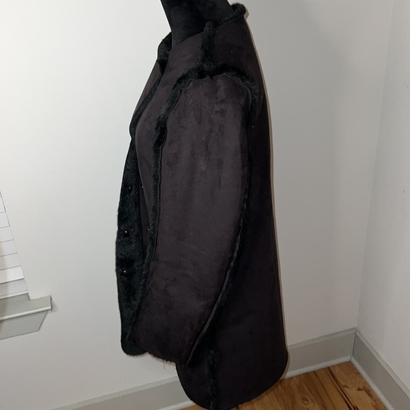 H&M faux suede coat faux fur lined soft winter cozy Sz 8 - Picture 4 of 9